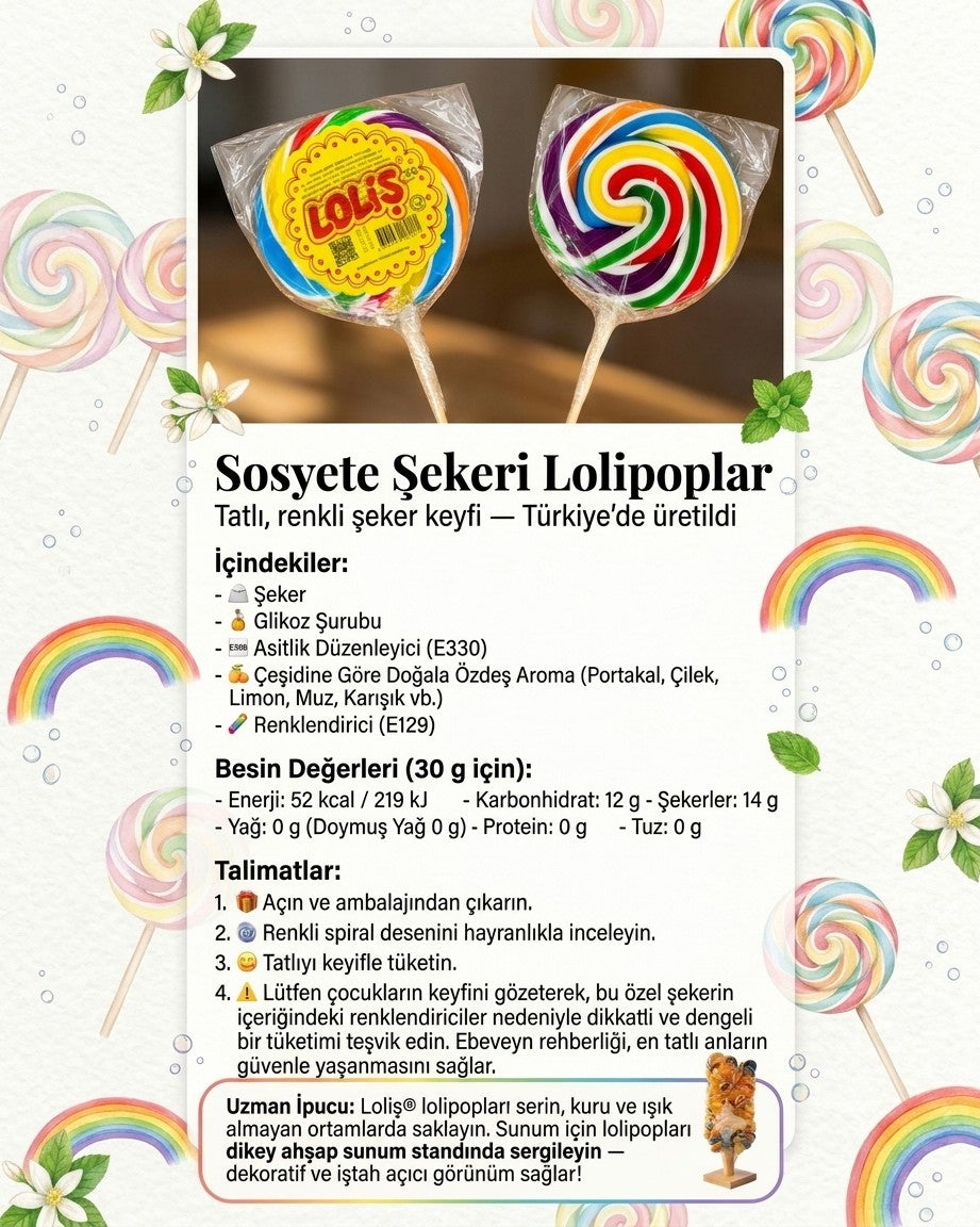 LOLİŞ® Sosyete Şekeri 30 Gr (150'li Kutu) Hediye Standlı